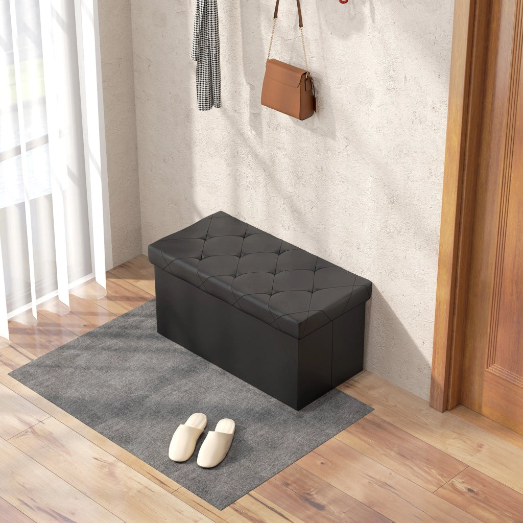 Panca Contenitore Pieghevole 84L 76x38x38 cm in Finta Pelle Nero