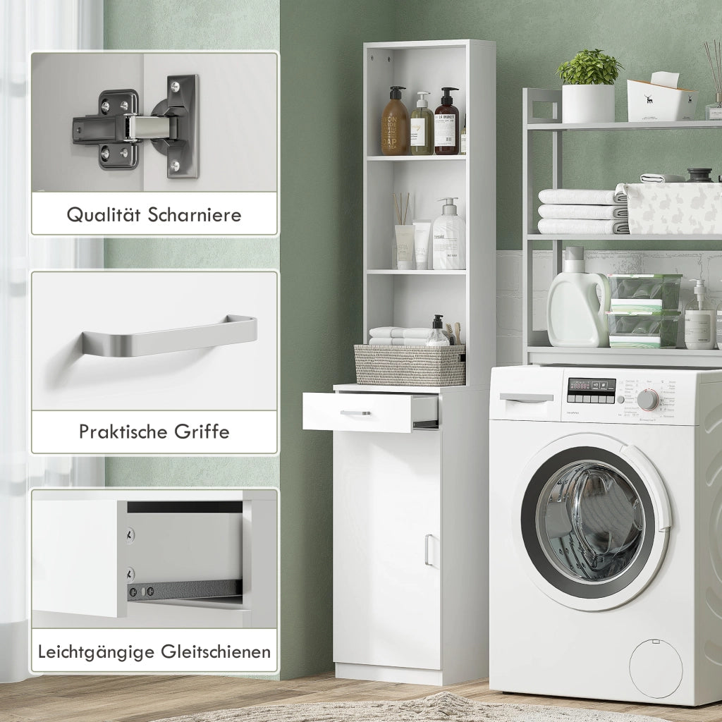 Armadietto Bagno Alto Stretto con Cassetti e Ripiani ¨C zephmum ¨C Bianco Truciolato 30x30x