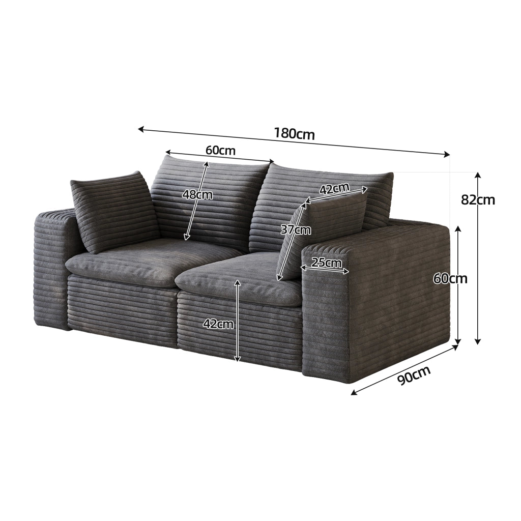 Divano Cloud 180cm ¨C MINIMAL ¨C Velluto a Coste Grigio Scuro, Imbottito, Senza Montaggio