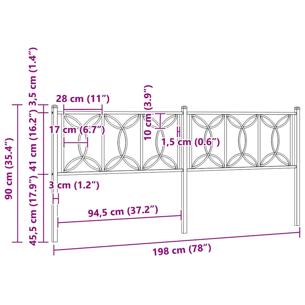 Testiera in Metallo Nero 193 cm