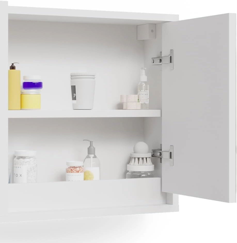 Specchio contenitore bagno Mila, Bianco, 55 x 45 cm, per montaggio a parete con ripiani regolabili