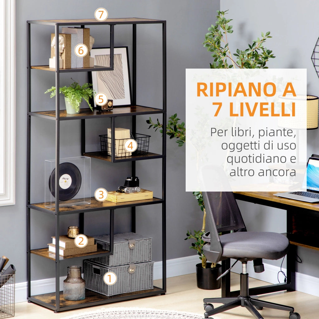 Libreria a 7 Ripiani in Legno e Metallo Stile Industriale ¨C zephmum ¨C 83x34x180 cm, Marrone