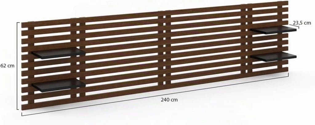 Testiera effetto doga 240 cm in legno invecchiato e ripiani neri AVA