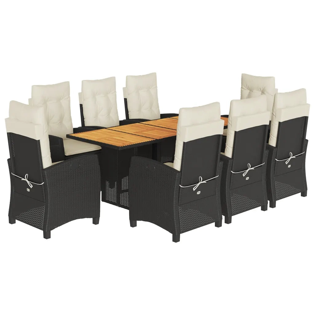 Set da Pranzo da Giardino 9 pz con Cuscini Nero in Polyrattan 3212705