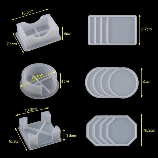 Mallen in Silicone 15 pezzi - Ronde/Viercorte/Achercorte - Per resine epossidiche - Translucidi - Materiali sicuri in Silicone - Mallen per resine