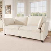 Divano 2 posti ULEVR 155x81x87 cm in ciniglia beige con molle insacchettate e 2 cuscini