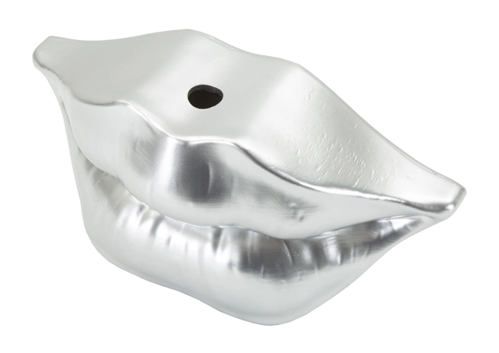 Vaso Mouth Lip Silver 23x8x12 cm in Resina Argento