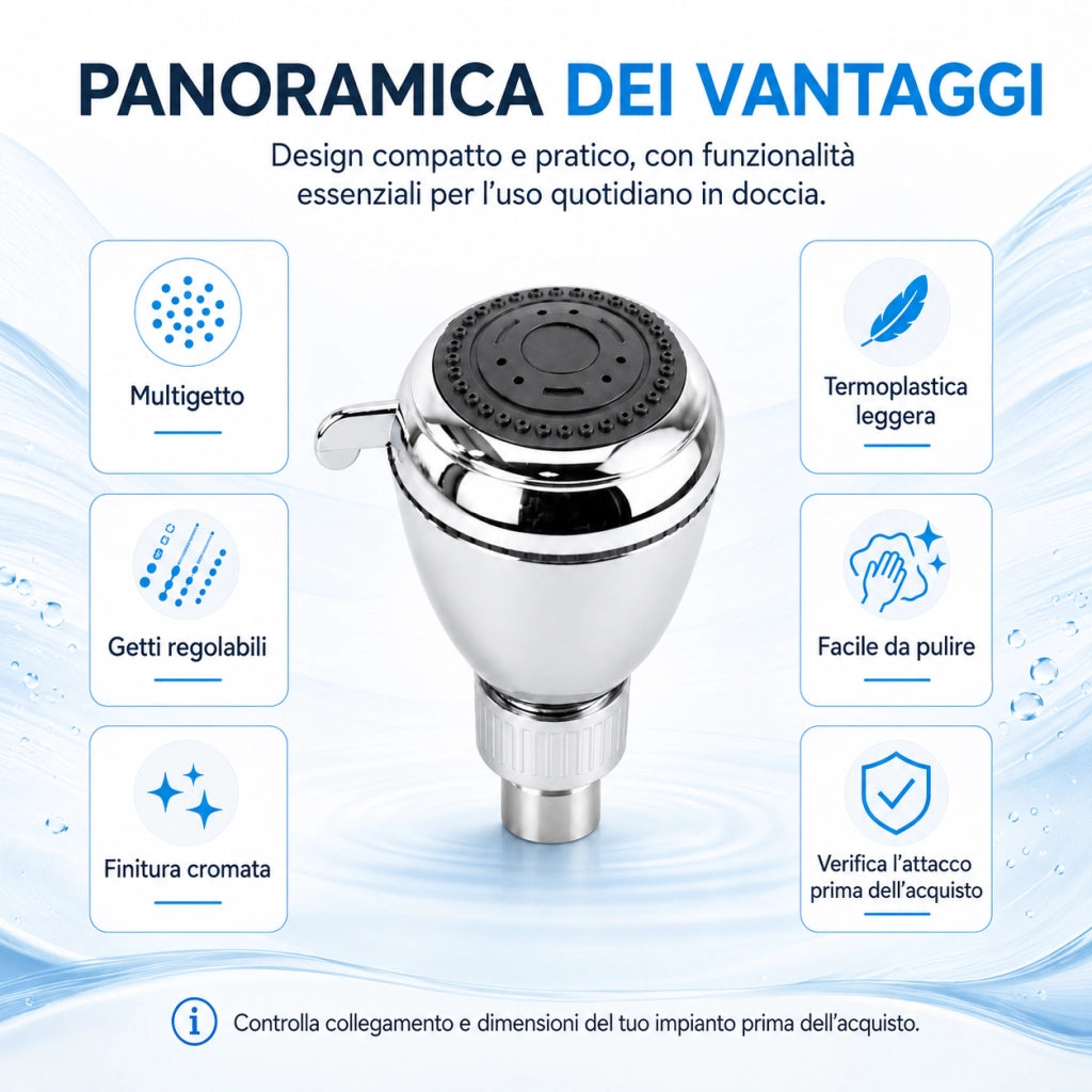Soffione Doccia Tondo Multigetto 7 cm Cromato Lucido Termoplastica 59232
