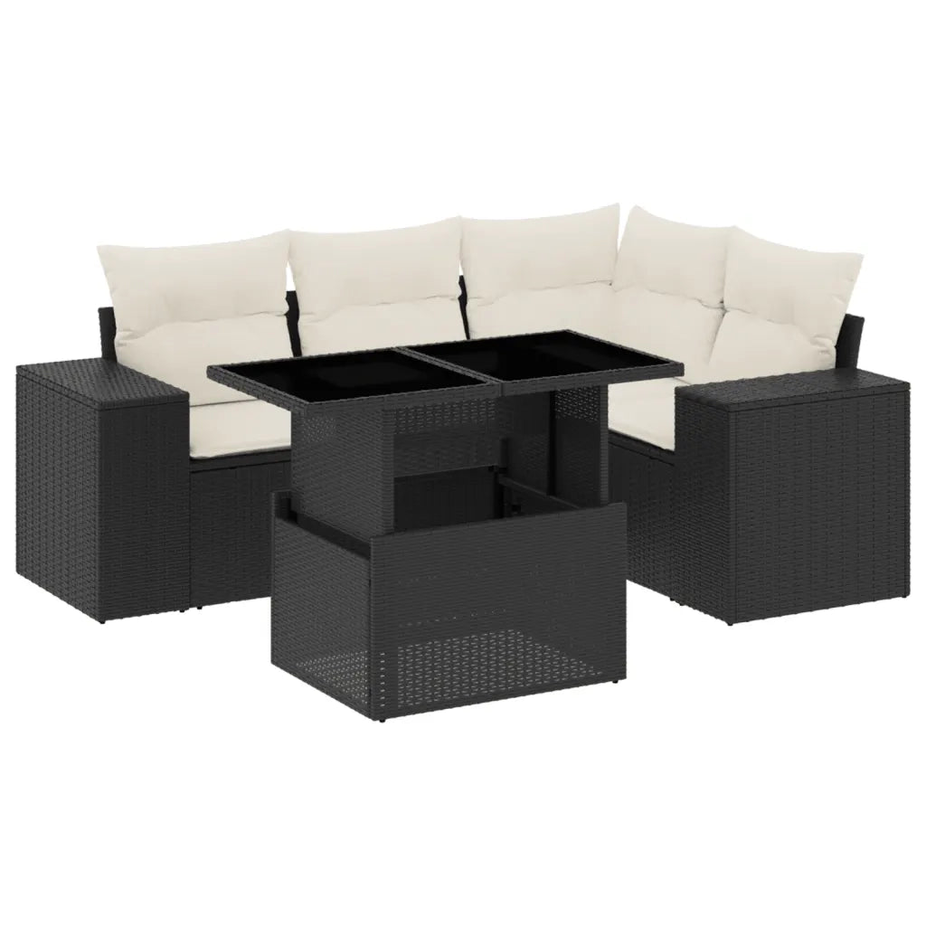 Set Divani da Giardino 5 pz con Cuscini in Polyrattan Nero 3269136