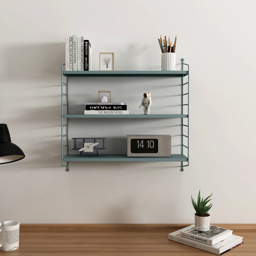 Set di 4 Scaffali da Parete Strängnäs a 3 Ripiani Regolabili  50 x 60 x 15 cm Acciaio Blu Grigiastro [en.casa]