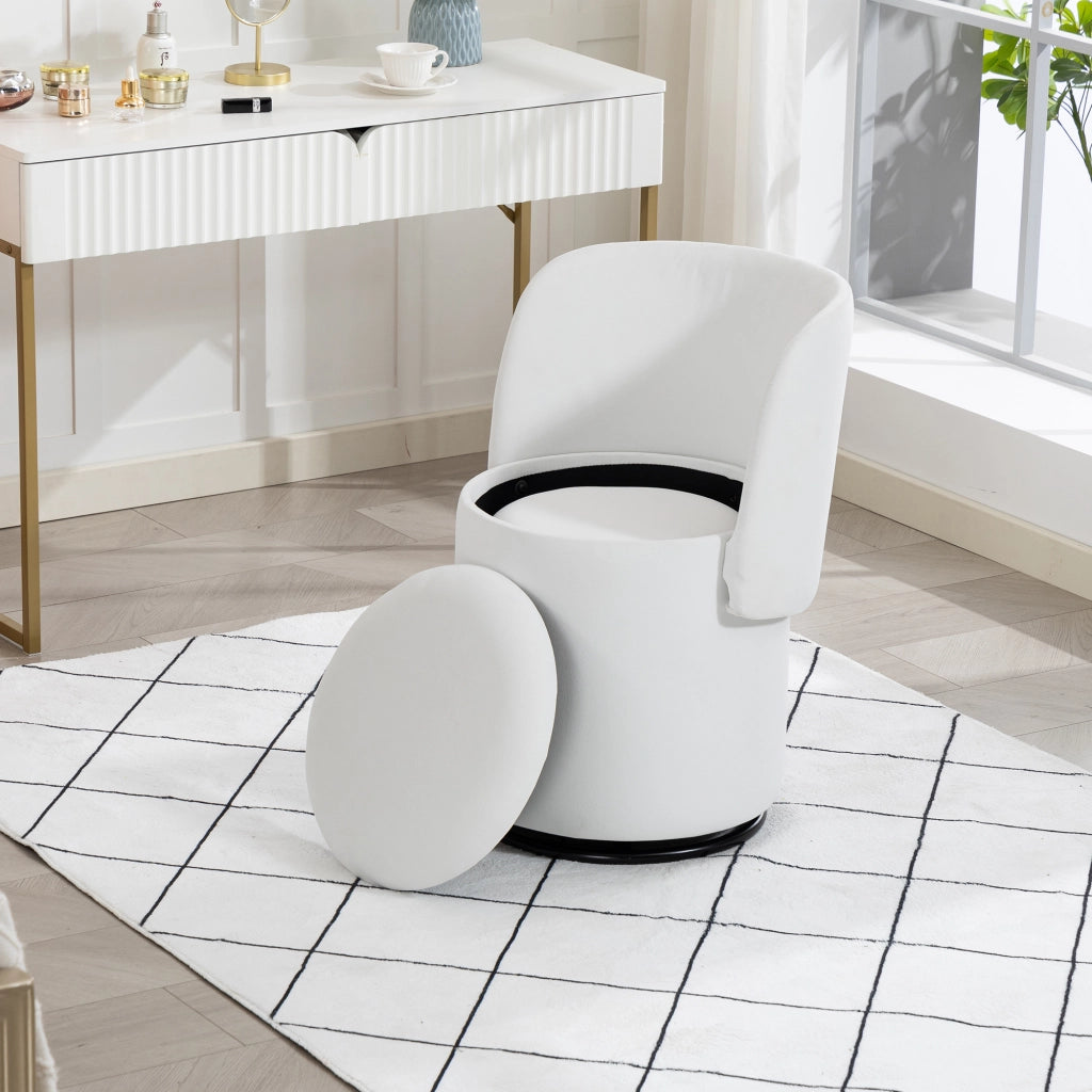 Sgabello girevole 360 gradi imbottito con contenitore e seduta morbida, per trucco e sala da pranzo in velluto bianco