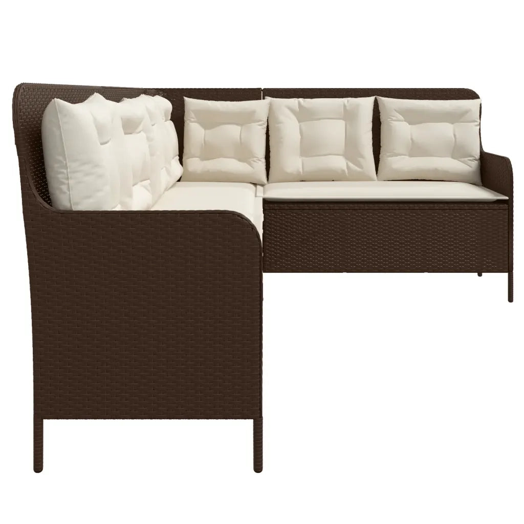 Divano da Giardino con Cuscini a L-Sofa da Giardino-Divano da esterno Marrone in Polyrattan