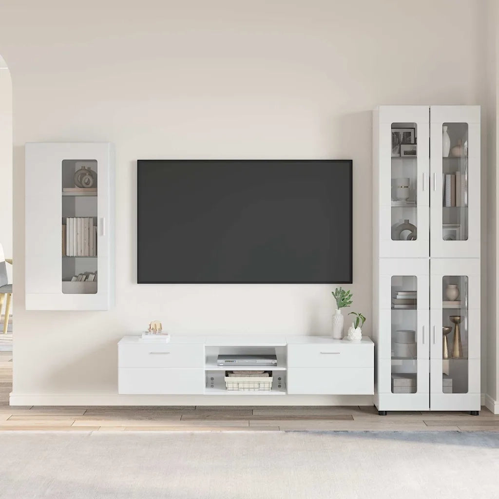 Set mobile TV con porta FLORIN Bianco Lucido Legno multistrato