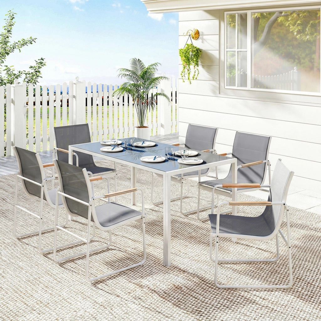 Set Giardino con Tavolo Vetro e 6 Sedie ¨C Zephmum ¨C Bianco Grigio 160x90x75 cm