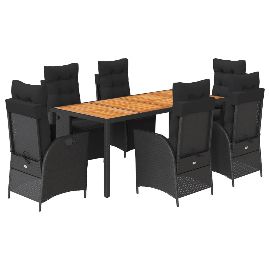 Set da Pranzo da Giardino 7 pz Nero con Cuscini in Polyrattan 3213342