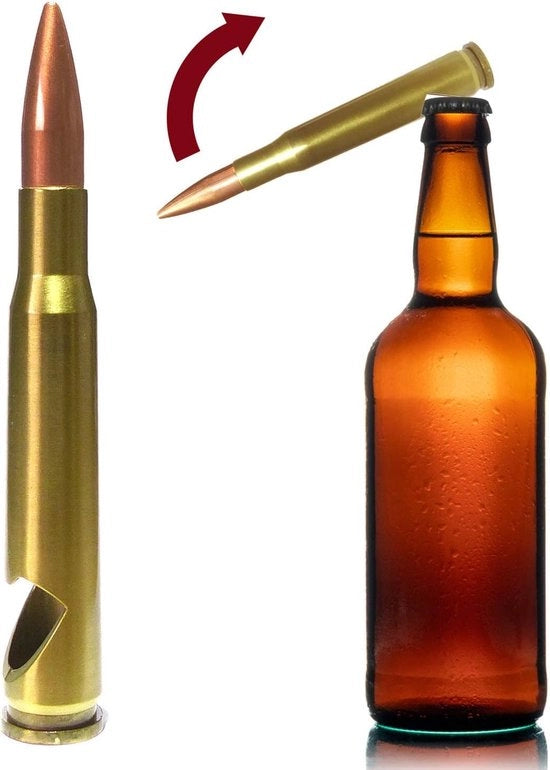 Apri Bottiglia con Cartuccia Calibro 50, Metallo, 13,8 cm di Lunghezza, Regalo Uomo o Idea Regalo (Oro)
