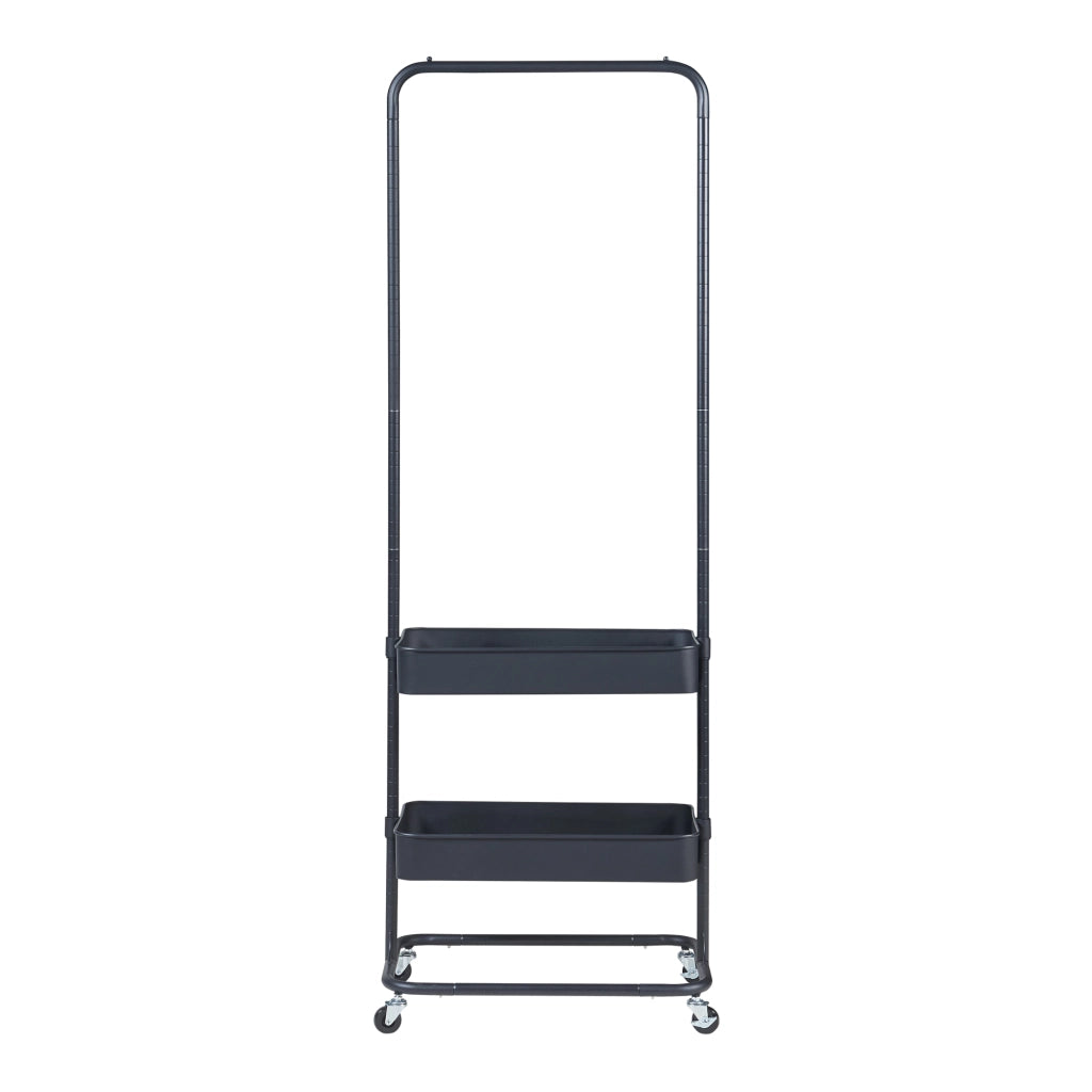 Stand Appendiabiti a Rotelle Kumad con 2 Ceste Portaoggetti - Nero [en.casa]