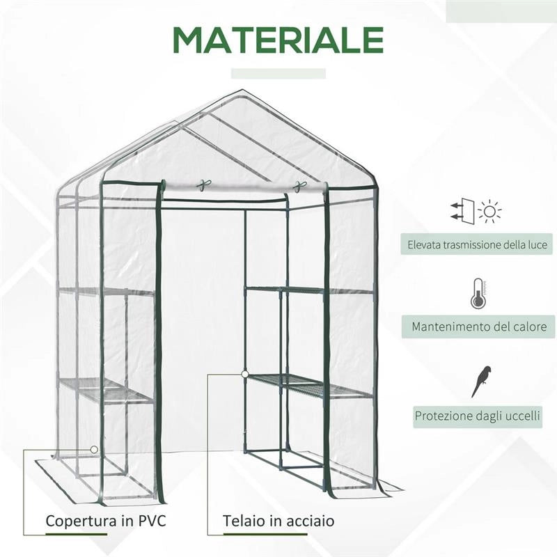 SERRA DA GIARDINO IN PVC TRASPARENTE SCAFFALI PER PIANTE 143 X 143 X 195 CM