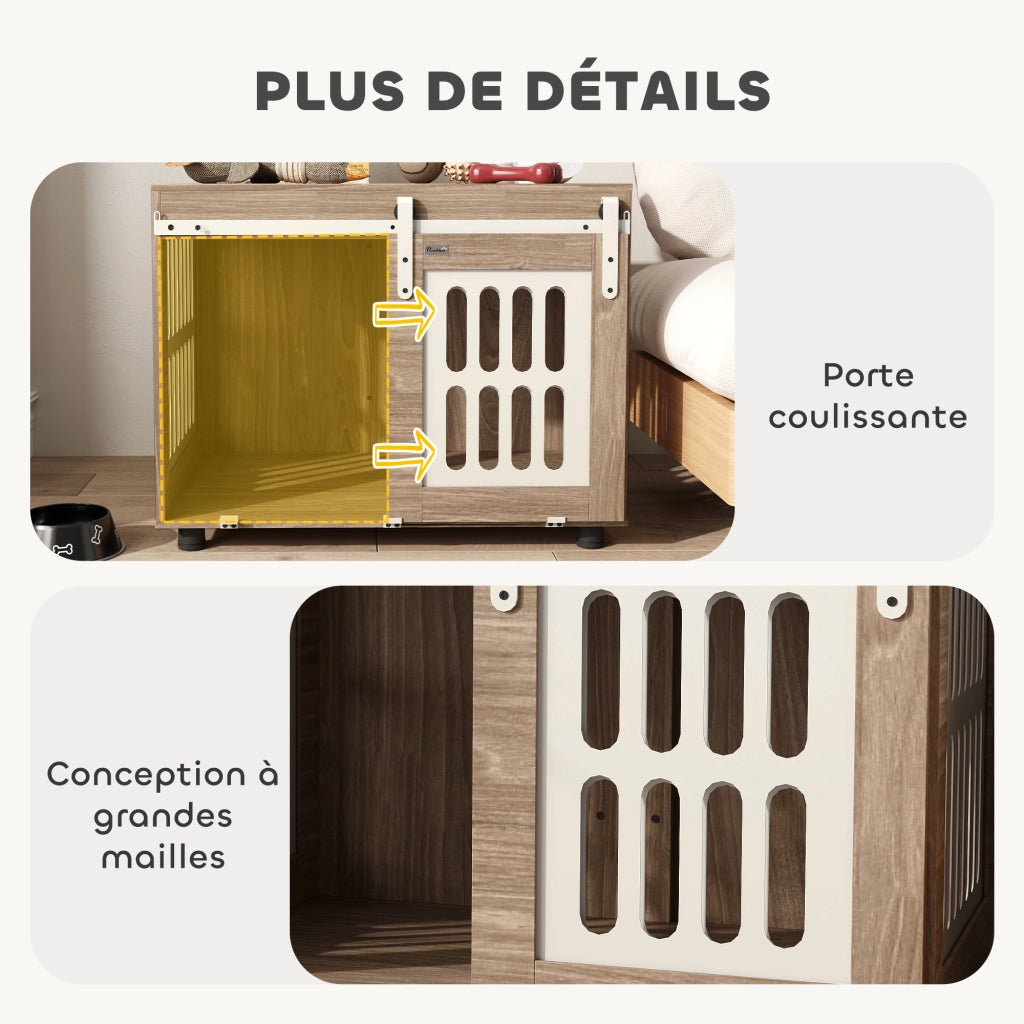 Casa per cani con porta scorrevole ¨C zephmum ¨C 80x59x63 cm, noce