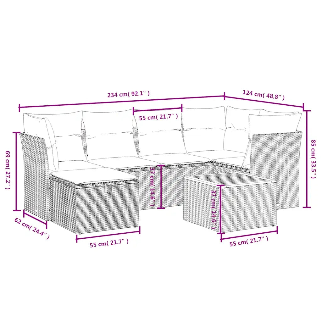 Set Divani da Giardino 7 pz con Cuscini Beige in Polyrattan 3264726