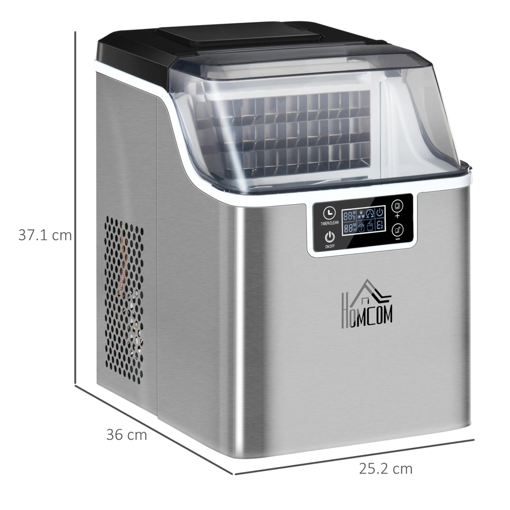 EasyComfort Macchina Ghiaccio 20kg in 24 Ore, 24 Cubetti in 14-18 Minuti con Dimensione Regolabile, Serbatoio 3.2L e Sistema Autopulente, Argento