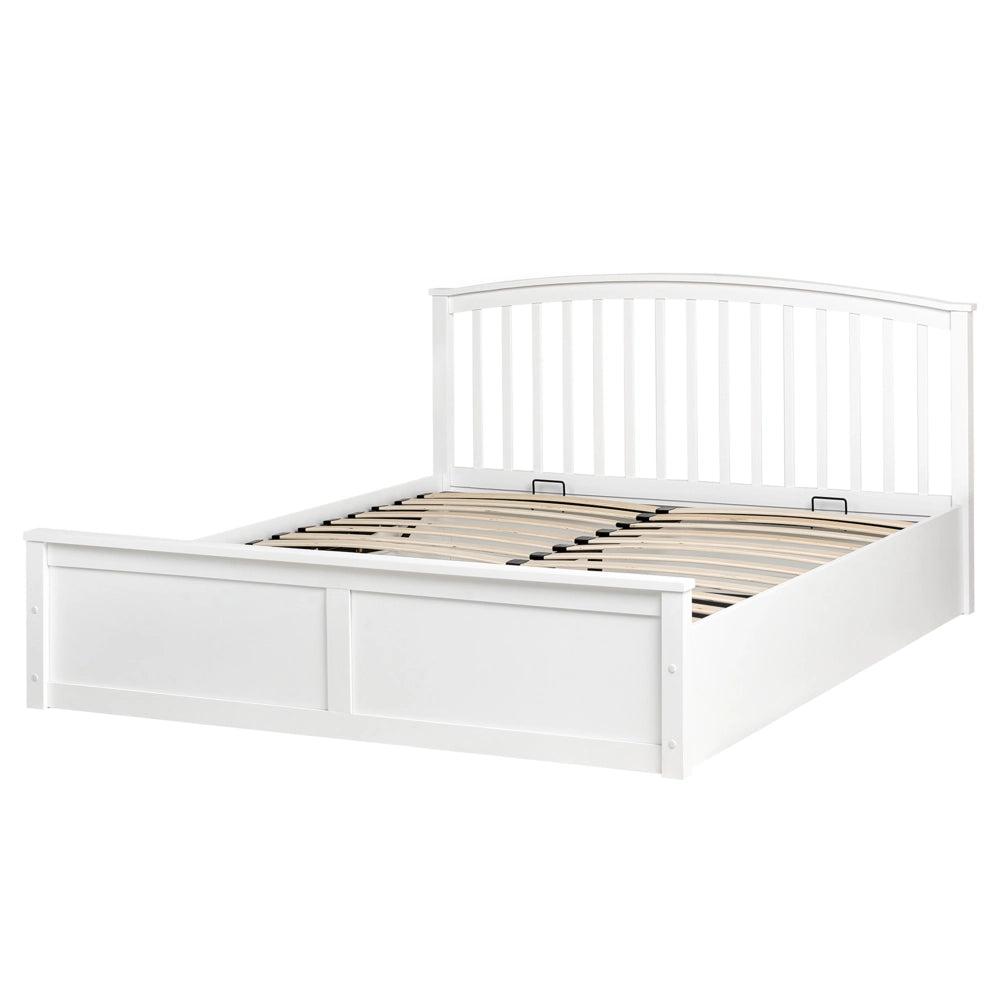Letto matrimoniale in legno di pino con contenitore bianco con rete sollevabile 160 x 200 cm