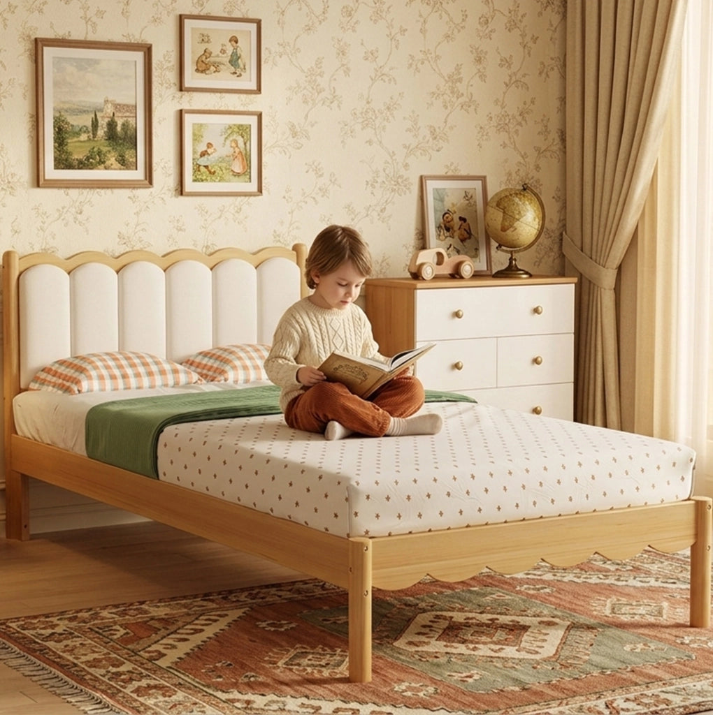 Letto singolo imbottito per bambini 90x200 cm con testiera in PU