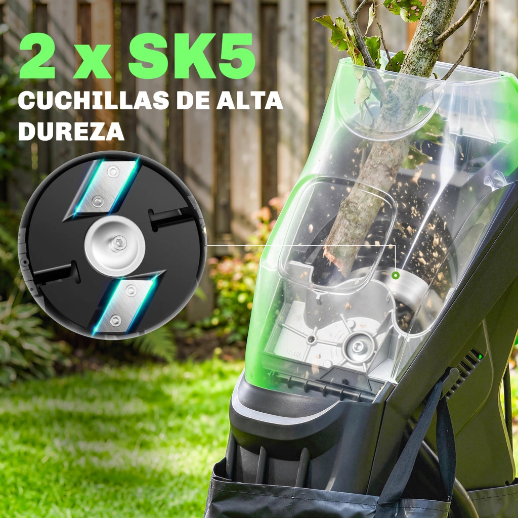 Trituratore da Giardino Elettrico ¨C zephmum ¨C Verde 2500W ?44mm 45L