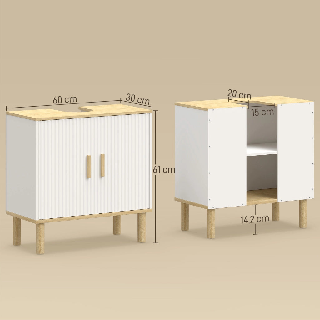 Mobile Sottolavabo Bagno con 2 Ante e Ripiano Regolabile ¨C Zephmum ¨C Bianco 60x30x61