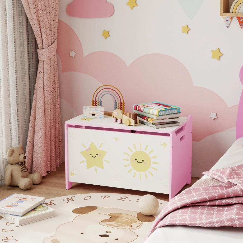 Baule Portagiochi per Bambini 60x37x39 cm con Coperchio in MDF Rosa