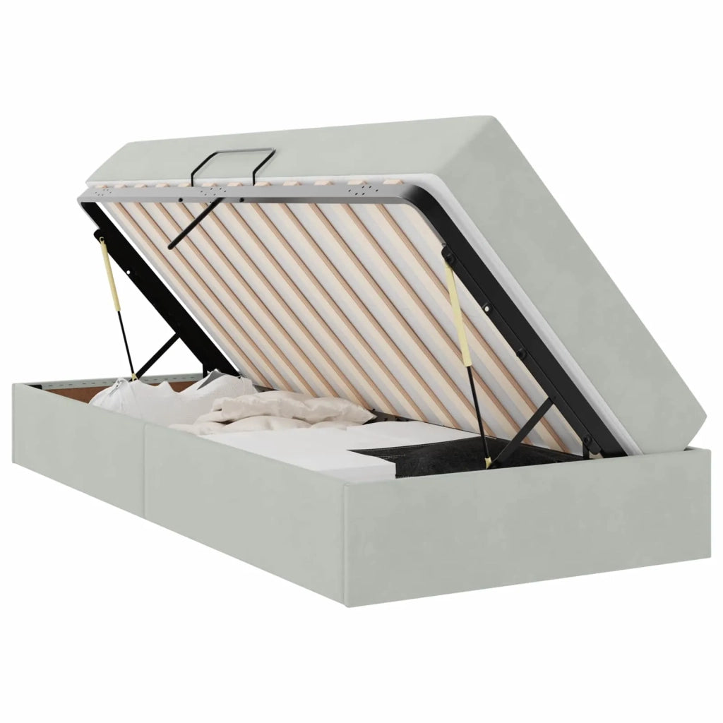 Letto con contenitore e materasso Grigio chiaro 90 x 200 cm