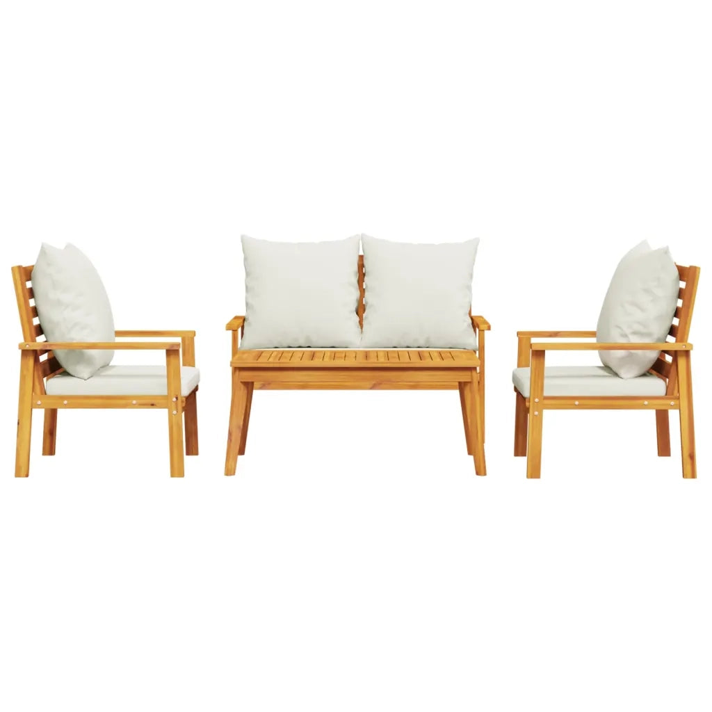 Set Salotto da Giardino 4pz con Cuscini Legno Massello Acacia