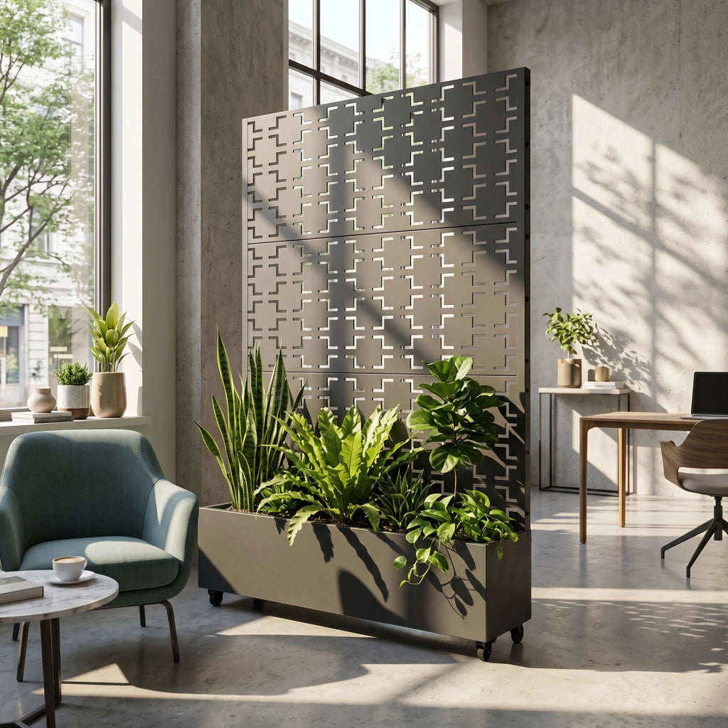Fioriera con Spalliera Aaskis a Rotelle in Acciaio 190 x 120 x 38 cm - Grigio Antracite casa.pro