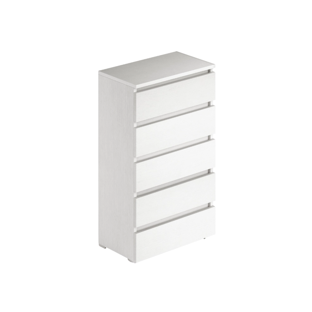 Cassettiera 5 cassetti 75x40x127 MONTATA colore bianco frassinato