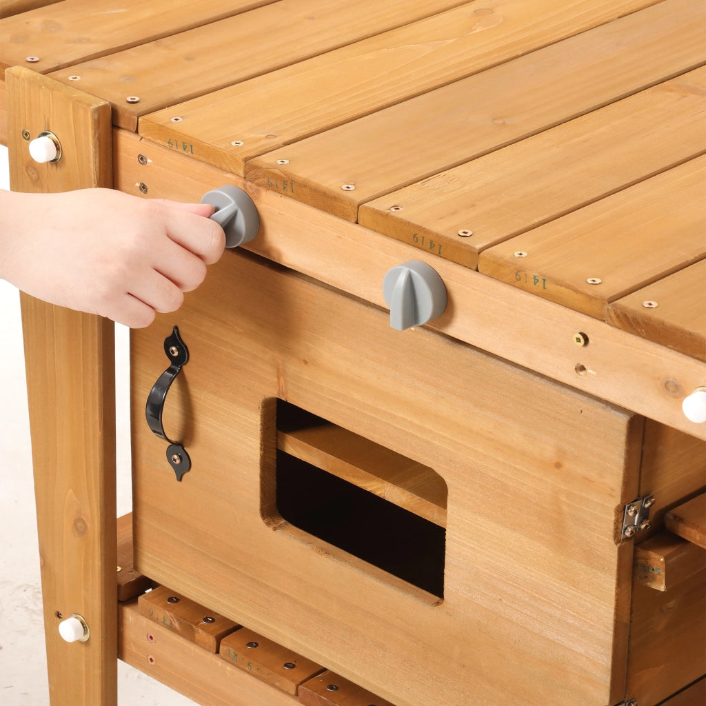 Cucina da gioco da esterno in legno naturale con ruote, forno magnetico e accessori per bambini da 3 anni