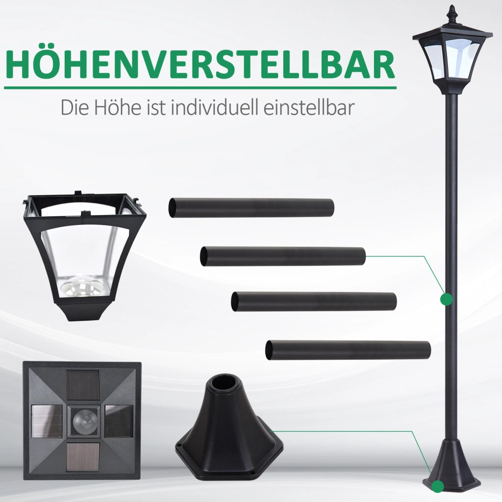Lanterna Da Giardino Solare Nero 15 X 15 X 120 Cm Plastica Con Sensore Crepuscolare