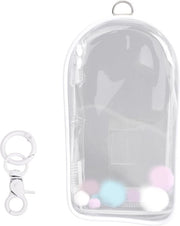 Displaytas per Poppe per uso all'aperto 19,5 x 10,5 cm - Displaytas trasparente per figurine - Accessori inclusi: pompon e catenella - Tas per poppe da portare (bianca)