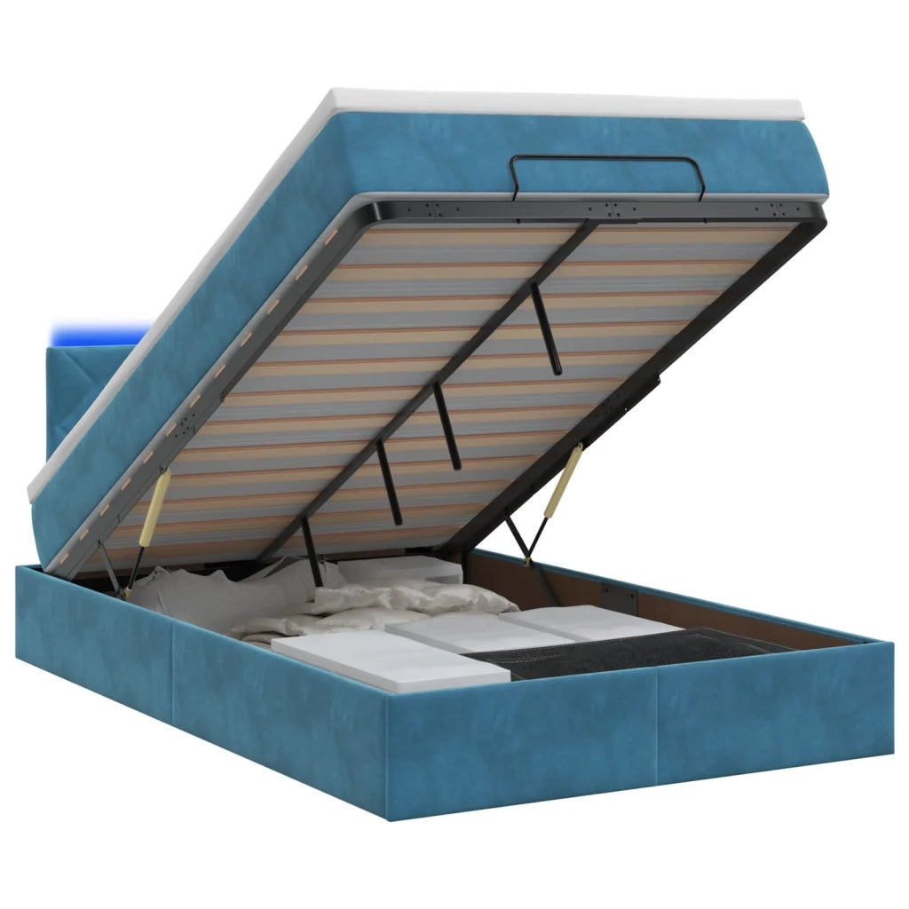Letto Ottomano con Materasso e LED Blu scuro 120 x 200 cm 3457207