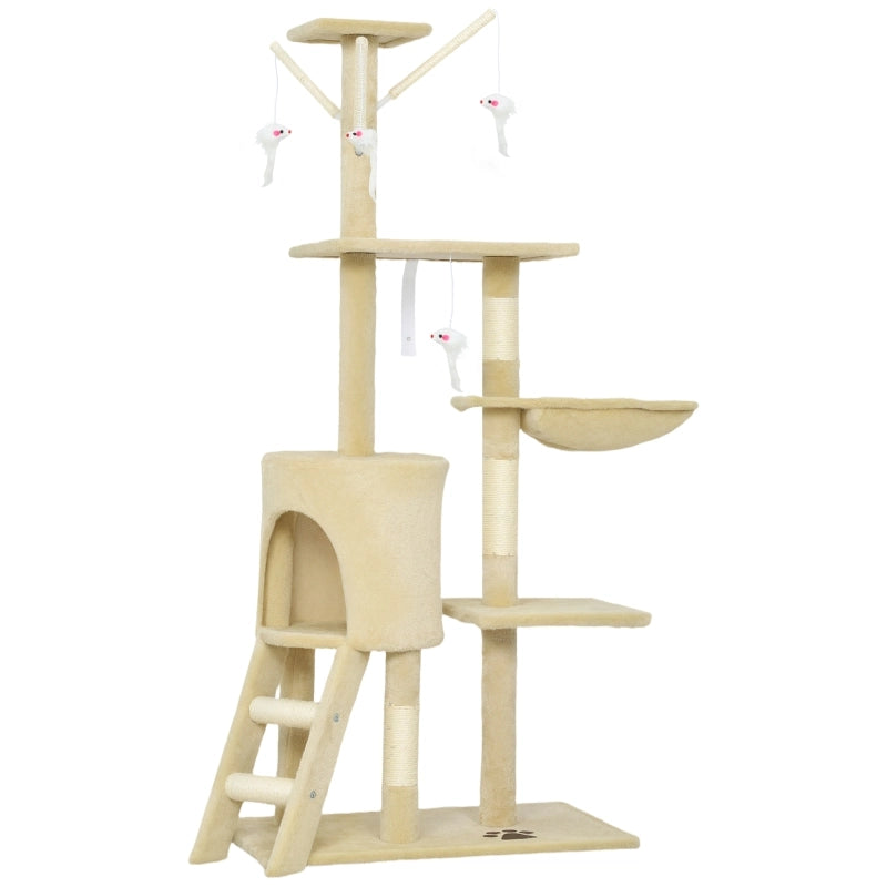 Albero Tiragraffi per Gatti con Cuccia, Nido e Giocattoli, Beige, 60 x 35 x 134 cm