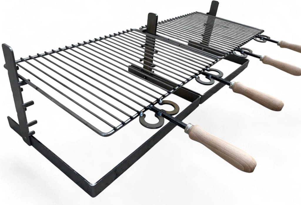 Griglia in ferro regolabile su più altezze, bistecchiera con manici in legno, per barbecue e camino per carne pesce verdure 90x36cm