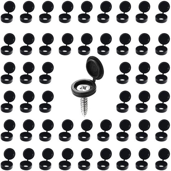100 coppe in plastica per copertura di viti, coperture decorative e protezioni, anelli di vite (nero)