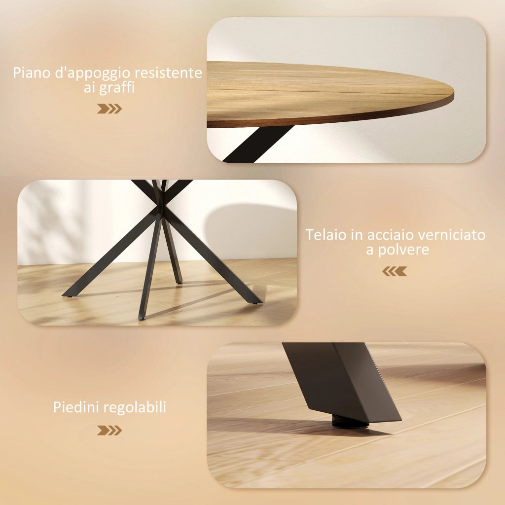 Tavolo da Pranzo Rotondo Stile Industriale Ø120x75 cm con Gambe a Croce in Acciaio Colore Quercia