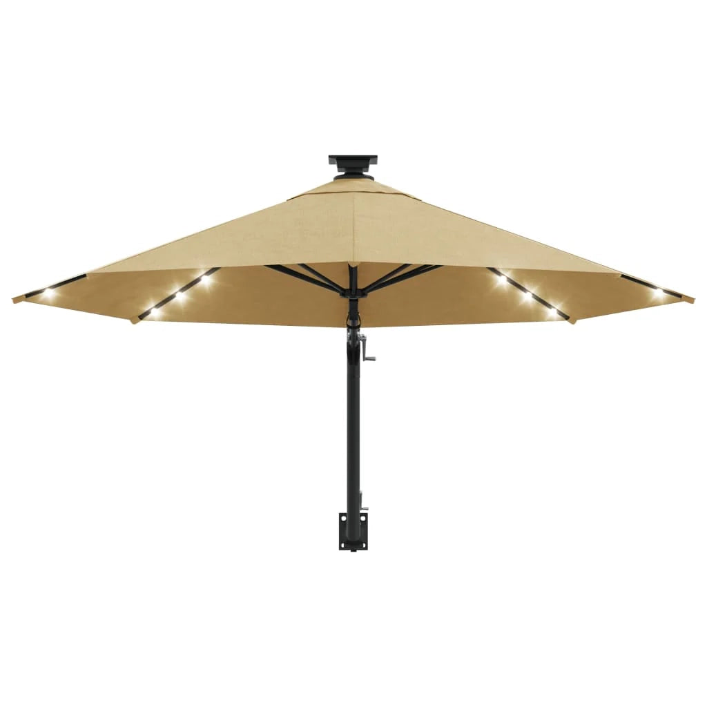 Ombrellone da parete con palo in metallo e illuminazione a LED 300 cm tortora 02_0008695