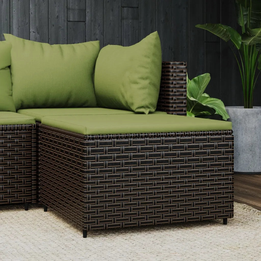 Poggiapiedi da Giardino con Cuscino in Polyrattan Marrone CFW9013694