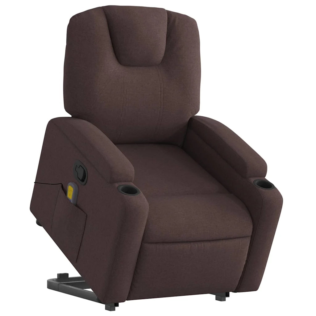 Poltrona | Sedia Relax Alzapersona Massaggi Reclinabile Marrone Scuro Tessuto