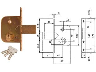 SERRATURA DA INFILARE PER CANCELLI CON QUADRO CATEN. PROL. E SCR. 600- - mm.45 (600450) - 2 pezzi ISEO
