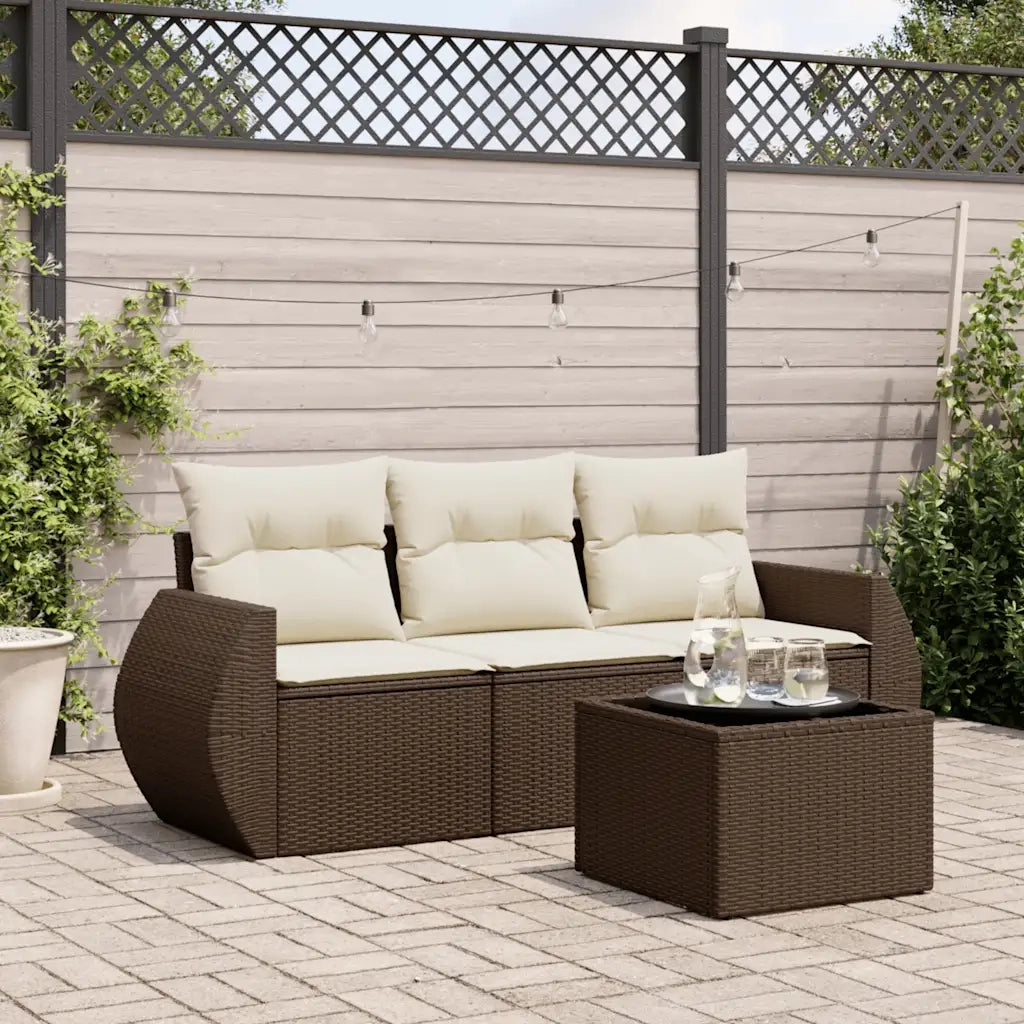 Set Divano da Giardino 4 pz | Set Salotto da Giardino con Cuscini Marrone in Polyrattan
