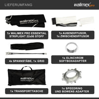 Essential Striplight Softbox 22x90cm + adattatore softbox per Elinchrom (diametro esterno: 15,2 cm), ruotabile a 360°, facile da montare, griglia inclusa, adattatore Bowens e borsa