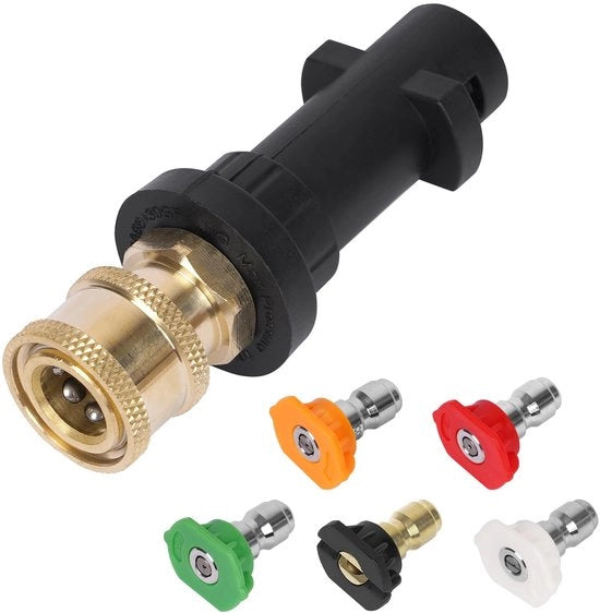 Accessori per aspirapolvere ad alta pressione - Adattatore 1/4" Quick Connect - Con 5 punte per bocchetta di potenza - Per Karcher K2 K3 K4 K5 K6 K7