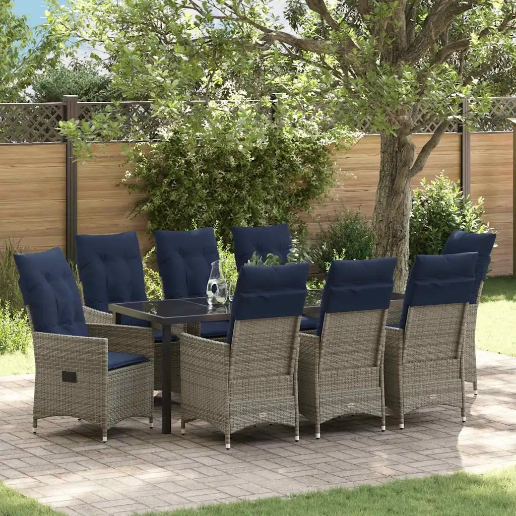 Set di tavolo e sedie con cuscino 9 pcs Grigio Rattan in PE 3379596